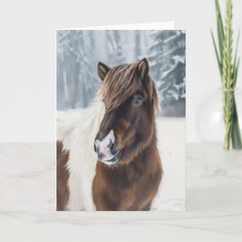 Winter Warmth – Icelandic Horse Watercolor Card Feiertagskarte
