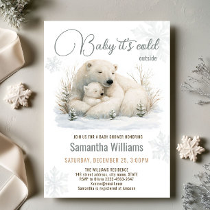 Winter-Wasserfarbe Eisbär-Familie Baby-Party Einladung