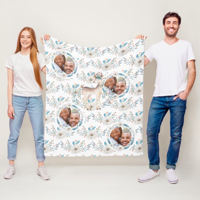 Winter Wasserfarbe Hirsche Blume Blaues FOTO Decke (Beispiel)