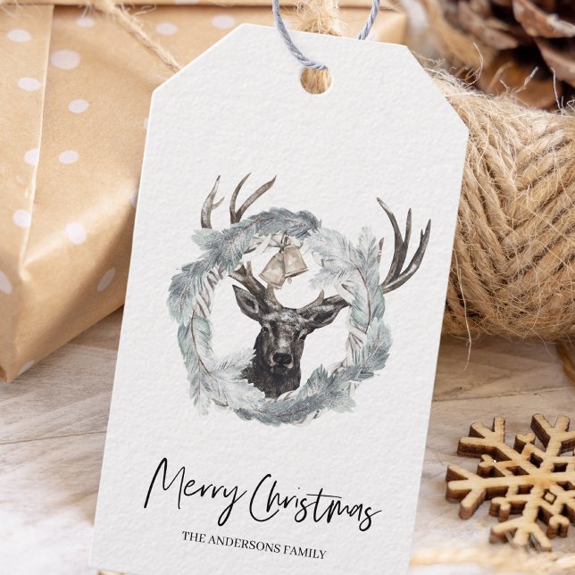 Winter Wasserfarbe Hirschreath Weihnachtsgeschenk  Geschenkanhänger (Von Creator hochgeladen)
