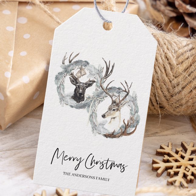 Winter Wasserfarbe Hirschreath Weihnachtsgeschenk  Geschenkanhänger (Von Creator hochgeladen)
