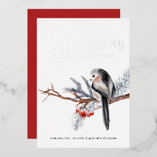 Winter-Wasserfarbe-Vogel Silber Folien Feiertagskarte