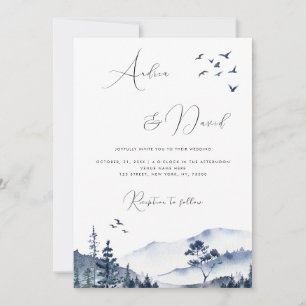 Winter-Wasserfarben-Hügel-Berge QR-Code-Hochzeit Einladung
