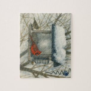 Winter-Wasserfarben-Kardinal Puzzle