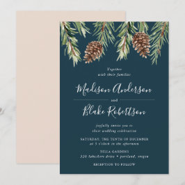 Winter Wasserfarben-Kiefernkiefer Hochzeit der Mar Einladung