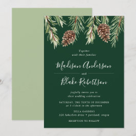 Winter Wasserfarben Pine Cone Grüne Hochzeit Einladung