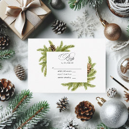 Winter-Wasserfarben-Pines Hochzeitsszene RSVP