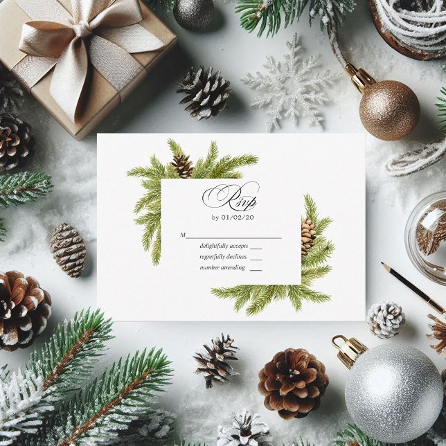 Winter-Wasserfarben-Pines Hochzeitsszene RSVP (Winter Watercolor Pines Wedding RSVP)