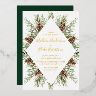 Winter-Wasserfarben-Tannenzapfen-Rahmen-Hochzeit Folieneinladung
