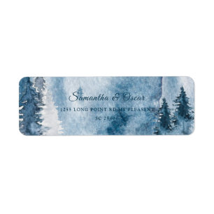 Winter-Wasserfarben-Wald & Marineblau & Weißes Eti