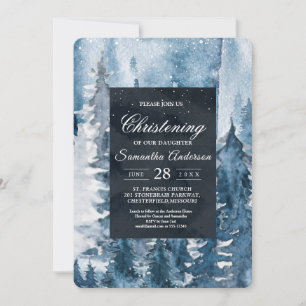 Winter-Wasserfarben-Wald & Navyblau & Weiße Einlad Einladung