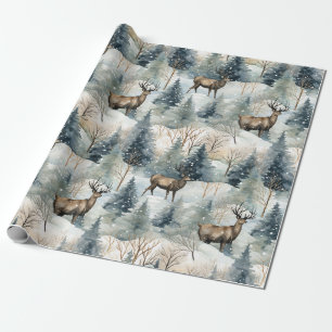 Winter-Wasserfarben-Waldhirsche (1) Geschenkpapier