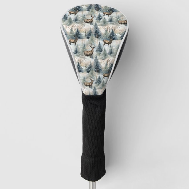 Winter-Wasserfarben-Waldhirsche (1) Golf Headcover (Vorderseite)