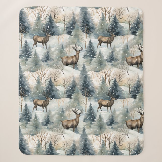 Winter-Wasserfarben-Waldhirsche (1) Sherpadecke (Vorderseite)