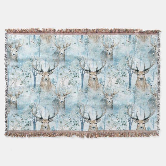 Winter-Wasserfarben-Waldhirsche (2) Decke (Vorderseite)