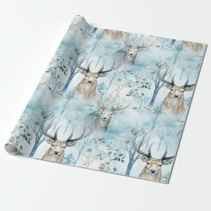Winter-Wasserfarben-Waldhirsche (2) Geschenkpapier