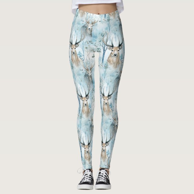Winter-Wasserfarben-Waldhirsche (2) Leggings (Vorderseite)