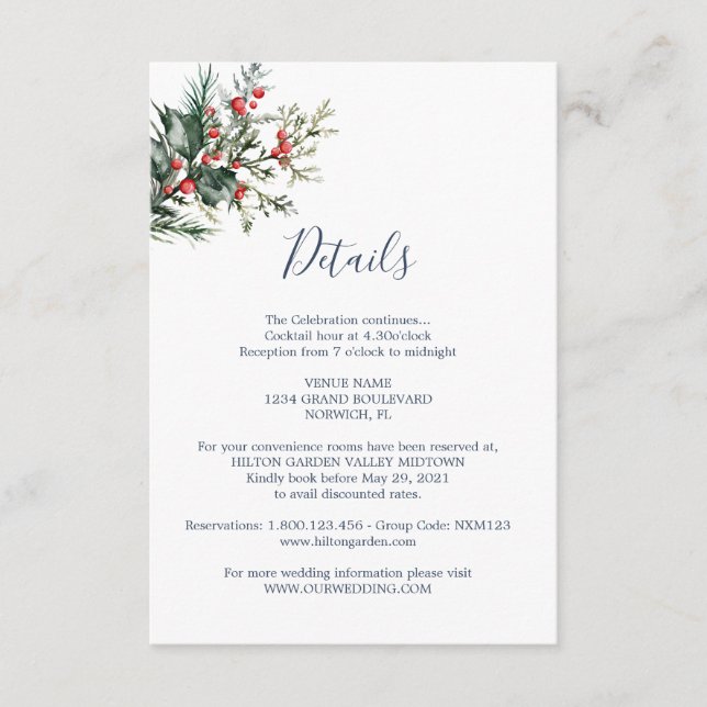 Winter-Wasserfarbenhochzeit Begleitkarte (Vorderseite)