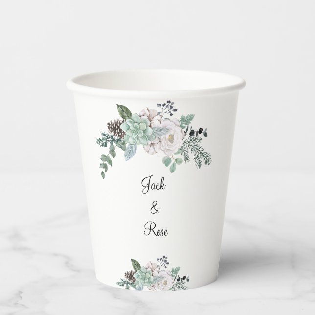 Winter-Wasserfarbenhochzeit Pappbecher (Vorderseite)