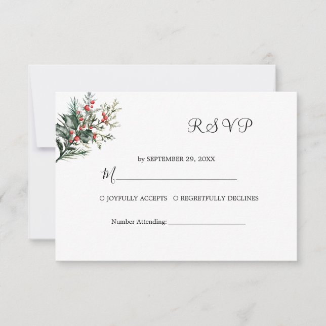 Winter-Wasserfarbenhochzeit RSVP Karte (Vorderseite)