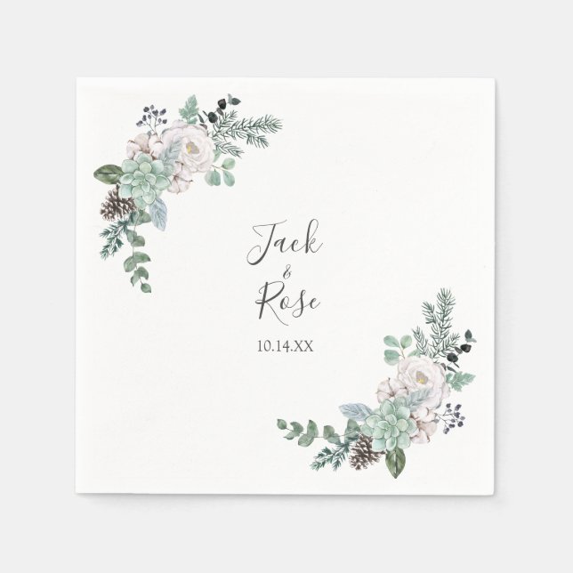 Winter-Wasserfarbenhochzeit Serviette (Vorderseite)