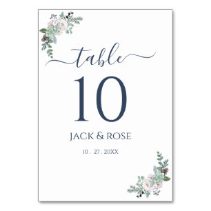 Winter-Wasserfarbenhochzeit Tischnummer
