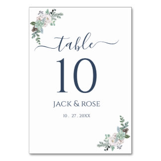 Winter-Wasserfarbenhochzeit Tischnummer