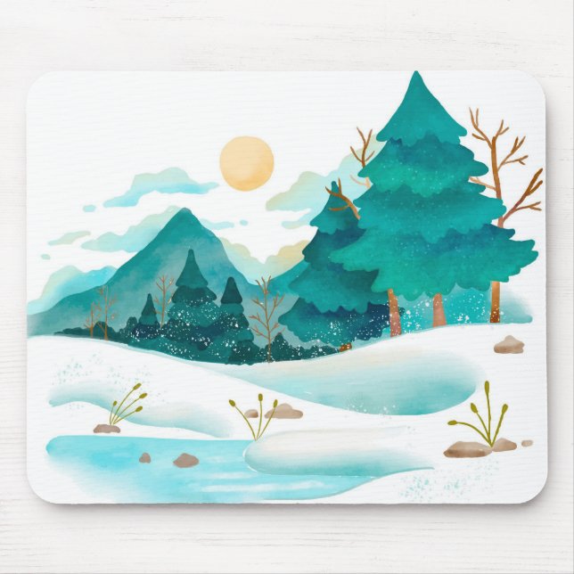 Winter Wasserfarbenwelt Mousepad (Vorne)