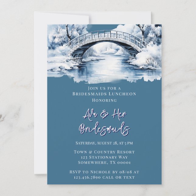Winter Water Stream Bridge Bridesmaids Luncheon Einladung (Vorderseite)