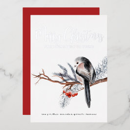 Winter Watercolor Bird Silver Folien Feiertagskarte