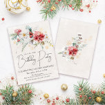 Winter Watercolor Blume 40. Geburtstag Party Einladung<br><div class="desc">Rot-weiße Blume in den Aquarellen sind in sanften,  grünen Blätter und Blättern eingebettet. Schneeflocken aus Gold sorgen für eine festliche Touch. Ein elegantes,  einfaches und modernes Drehbuch verleiht ihm eine offene und luftige Atmosphäre. Hinter dem Hotel befindet sich auch ein Blumenklotz.</div>