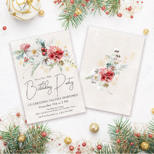 Winter Watercolor Blume 70. Geburtstagsparty Einladung