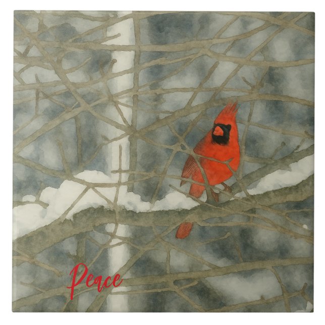 Winter Watercolor Cardinal Fliese (Vorderseite)