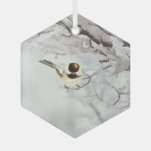 Winter Watercolor Chickadee Schneebäume Frost Ornament Aus Glas