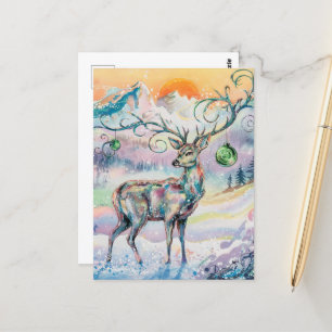 Winter Watercolor Christmas Deer Postkarte