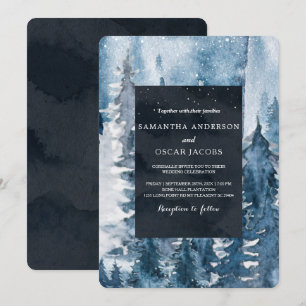 Winter Watercolor Forest & Navy Blue & White Invit Einladung