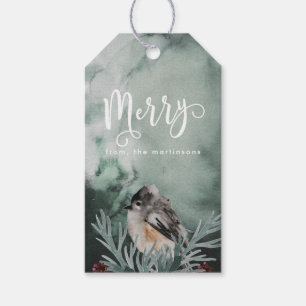 Winter Watercolor Frohe Skripte und Name Weihnacht Geschenkanhänger