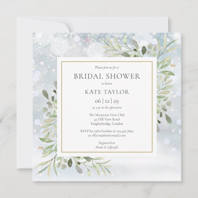 Winter Watercolor Greenery Brautparty Einladung (Vorderseite)