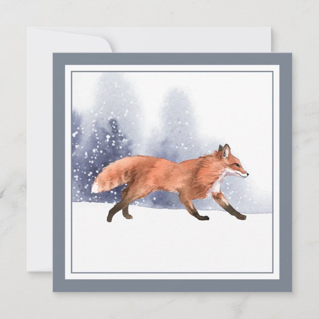 Winter Watercolor Holiday Fox Einladung (Vorderseite)