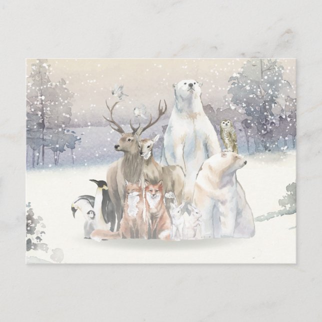 Winter Watercolor Holiday Kreaturen Postkarte (Vorderseite)