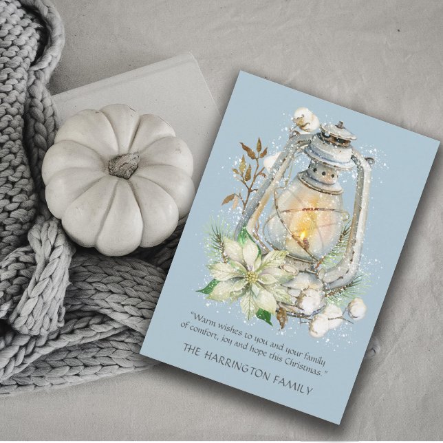 Winter Watercolor Lantern Snow Christmas Blue Card (Von Creator hochgeladen)