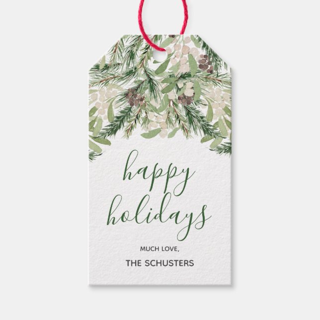 Winter Watercolor Personalisierter Urlaub mit Blum Geschenkanhänger (Vorderseite)