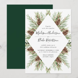 Winter Watercolor Pine Cone Frame Wedding Einladung