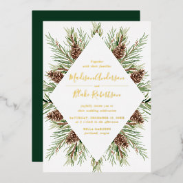Winter Watercolor Pine Cone Frame Wedding Folieneinladung