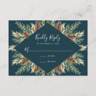 Winter Watercolor Pine Cone Frame Wedding RSVP Begleitkarte