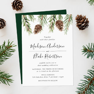 Winter Watercolor Pine Cone Wedding Einladung