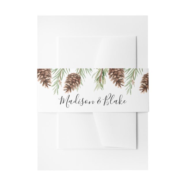 Winter Watercolor Pinecone Wedding Einladungsbanderole (Vorderseite Beispiel)