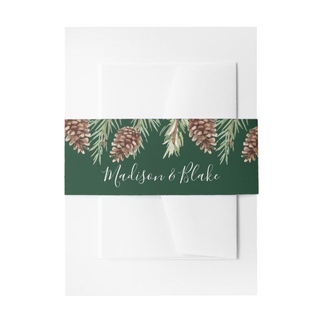 Winter Watercolor Pinecone Wedding Einladungsbanderole (Vorderseite Beispiel)