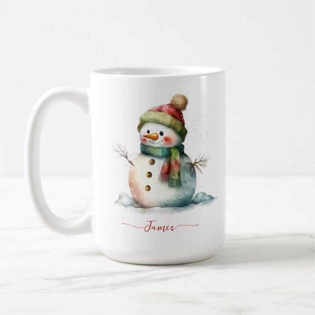 Winter Watercolor Snowman Personalisiert Weihnacht Kaffeetasse (Links)
