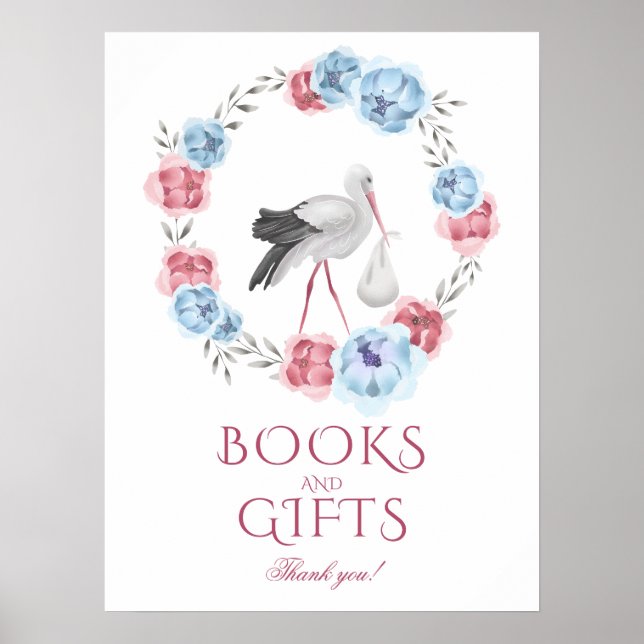 Winter Watercolor Stork Books & Gifts Kinderdusche Poster (Vorne)